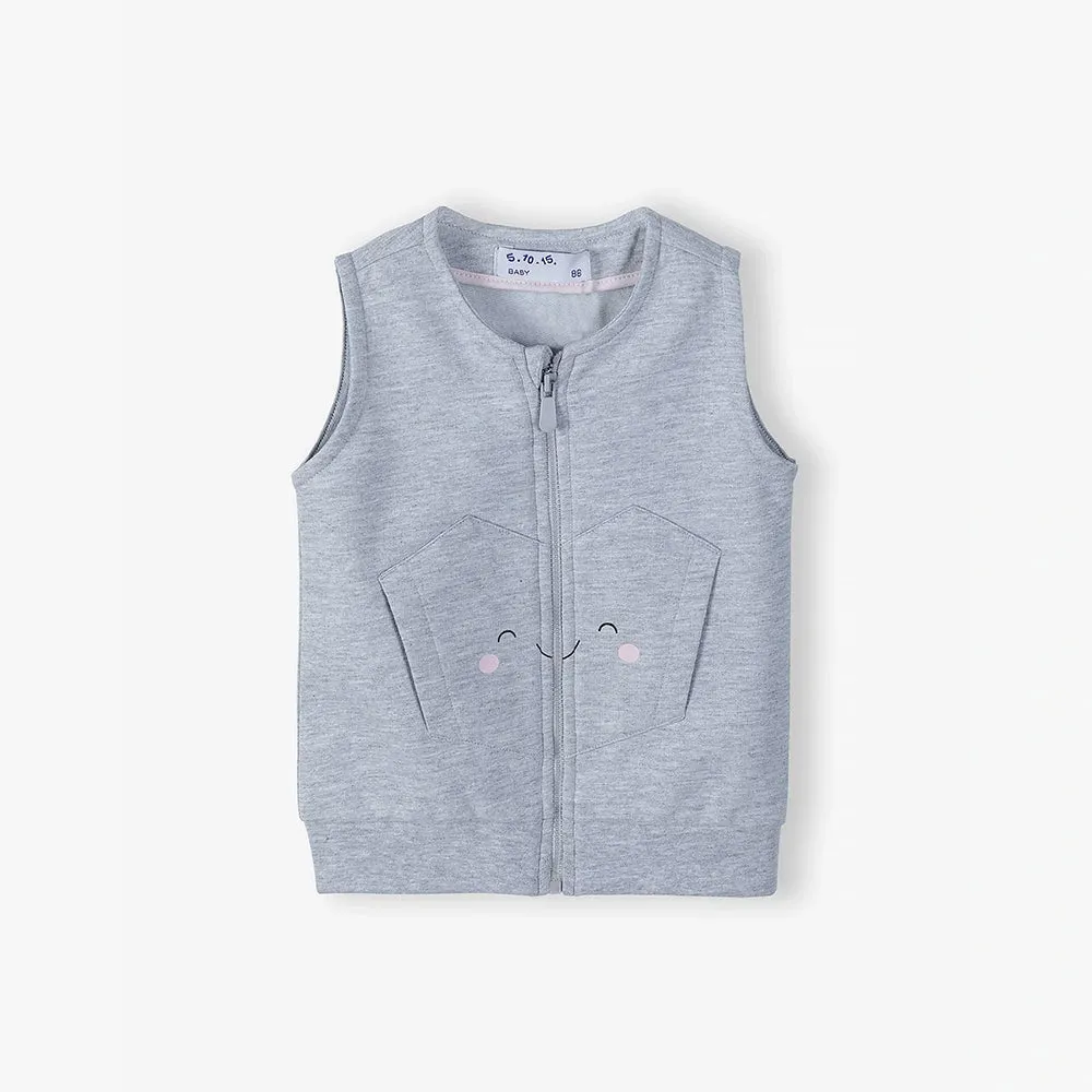 5.10.15 Cute Smile Face Pocket Grey Sleeveless Fleece Zipper 13474