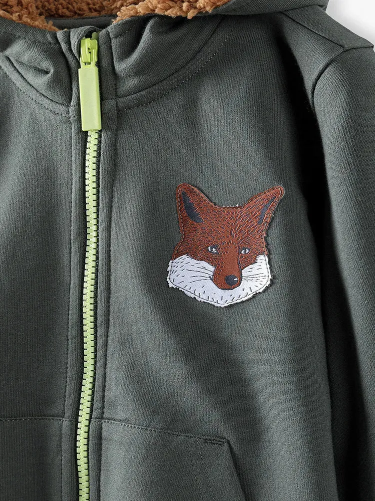 5.10.15 Fox Badge Contarst Furr Hood Terry Green Zipper Hoodie 13465