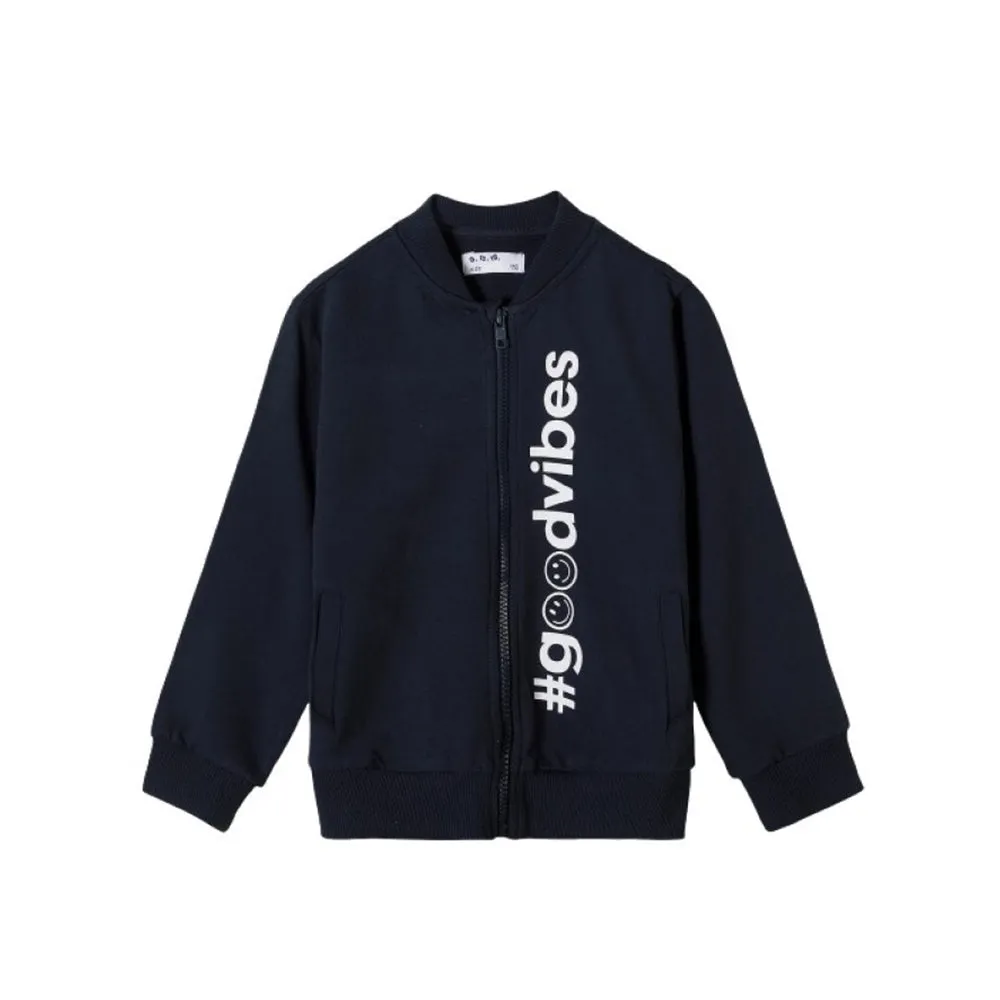 5.10.15 Good Vibes Print Dark Blue Terry Mock Neck Zipper 12388