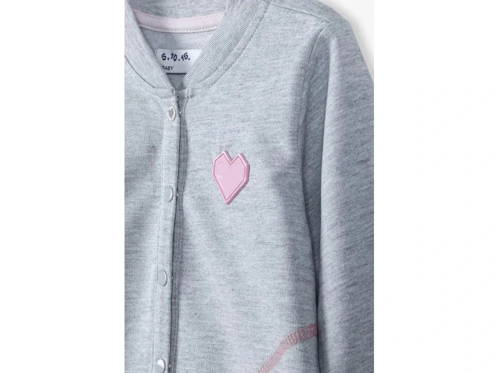 5.10.15 Heart Badge Grey Terry Mock Neck Jacket 13472