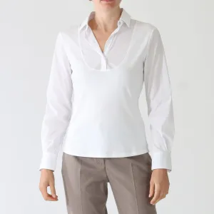 Bianco Jersey Blouse With Cotton Shirt Collar