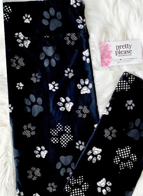 Black & White Plaid Dog Paws Super SOFT Leggings OS TC Plus rts Puppy Mom Mama Lover