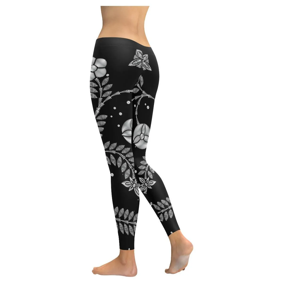 Black and white Enchanting flower Low Rise Leggings