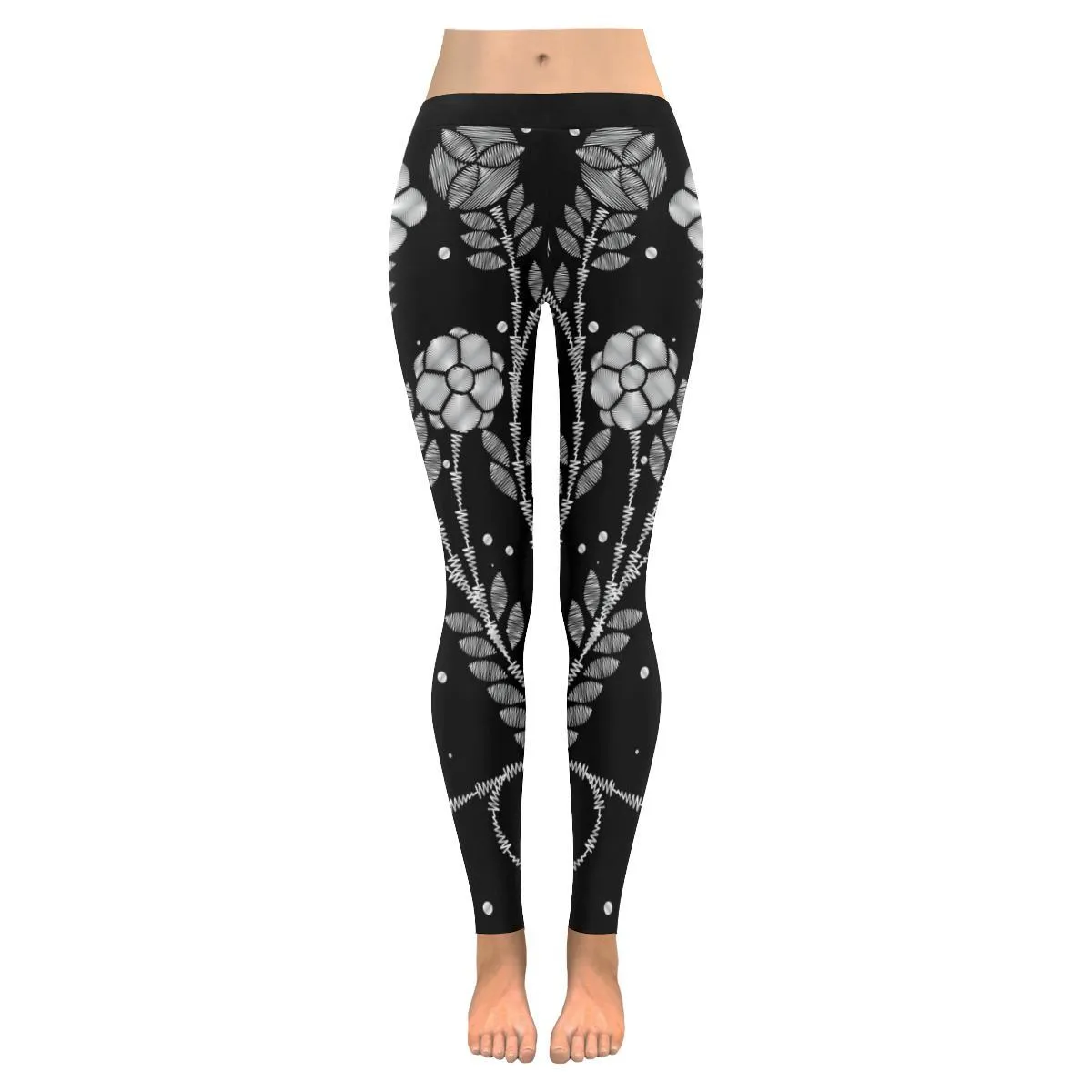 Black and white Enchanting flower Low Rise Leggings