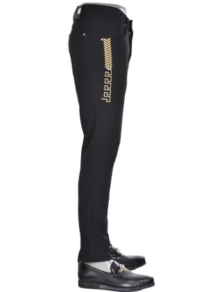 Black Gold Meander Embroidered Pants