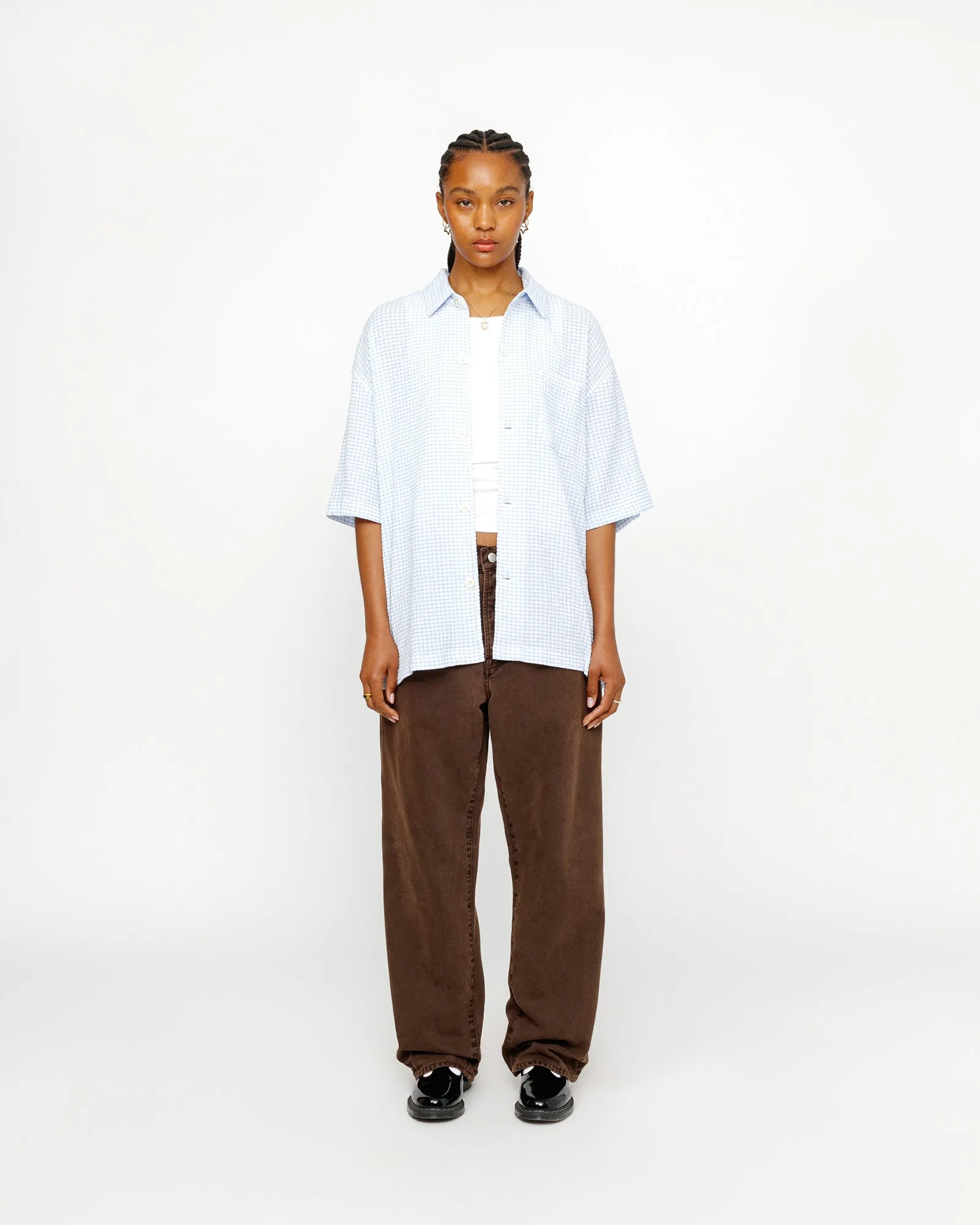 BOXY FLAT HEM SHIRT CRINKLED