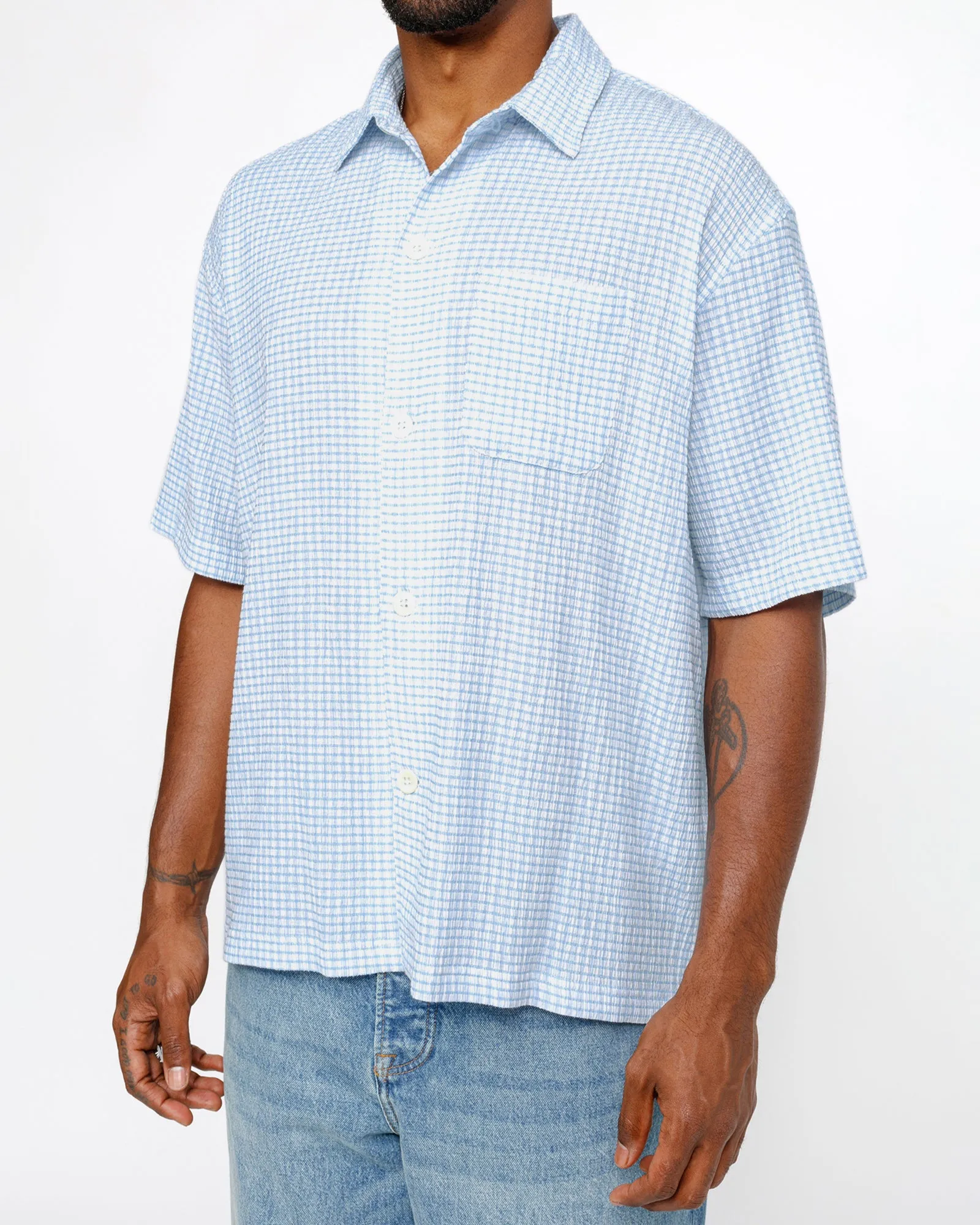 BOXY FLAT HEM SHIRT CRINKLED