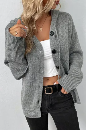 Casual Solid Buttons Hooded Collar Tops