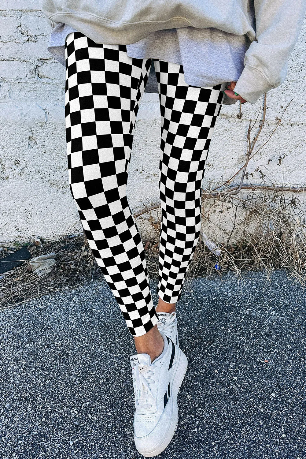 Checkered Skinny Leggings - Black (Online Exclusive)