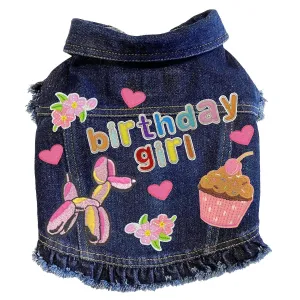 Custom Birthday Girl Denim Dog Jacket With Ruffles