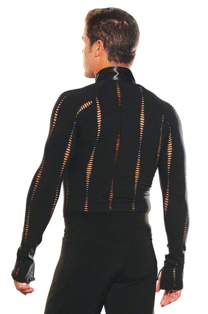 Dance America MS7 Men's Mandarin Collared Latin Shirt with Zipper Closure and Trunks in Stock