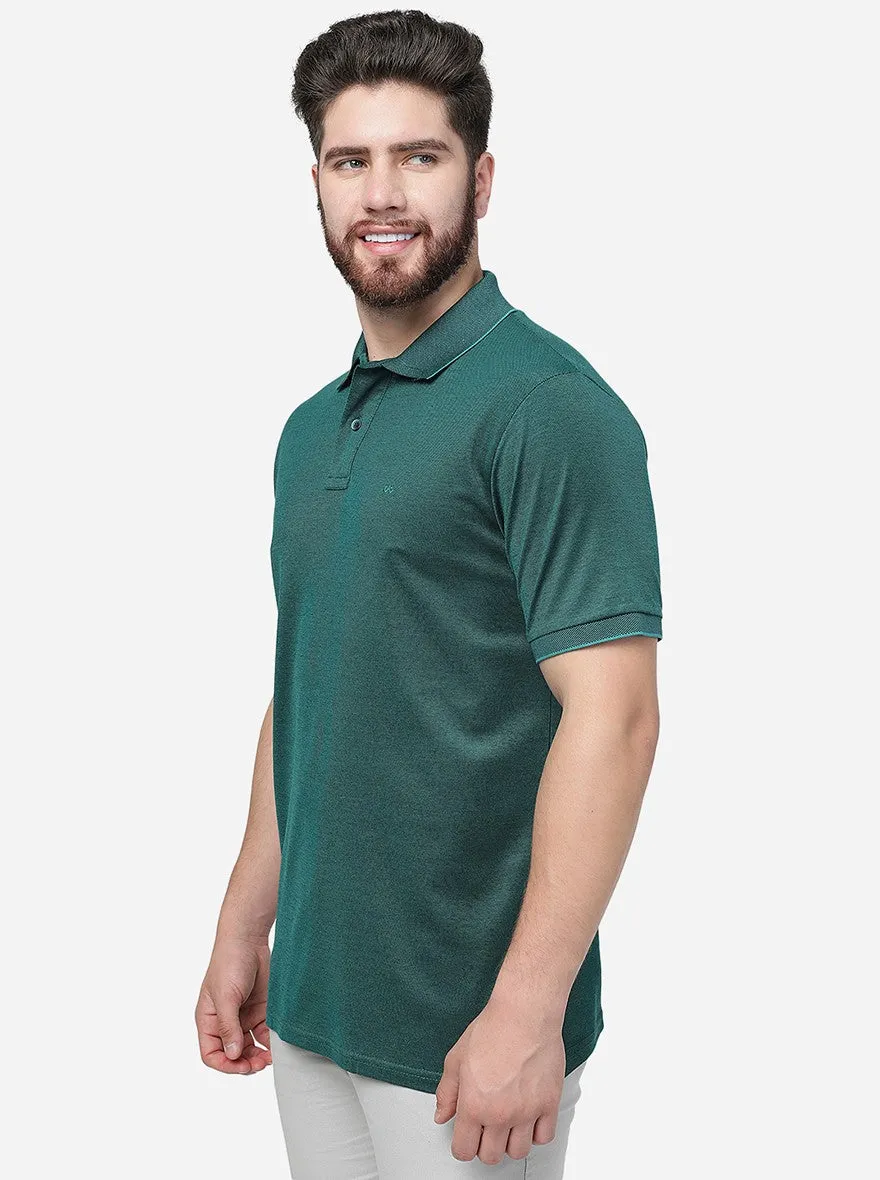 Dark Green Solid Slim Fit Polo T-Shirt | JadeBlue