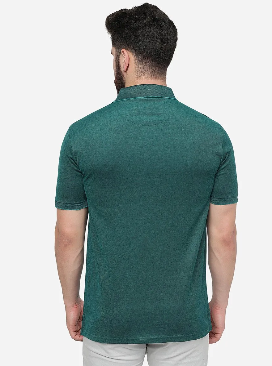 Dark Green Solid Slim Fit Polo T-Shirt | JadeBlue