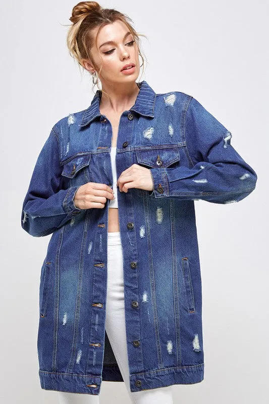 DENIM 3/4 QUARTER  DISTRESSED JACKET