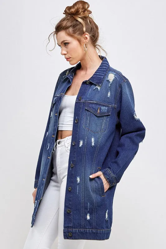 DENIM 3/4 QUARTER  DISTRESSED JACKET