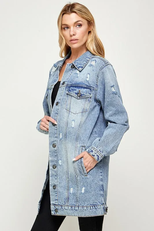 DENIM 3/4 QUARTER  DISTRESSED JACKET