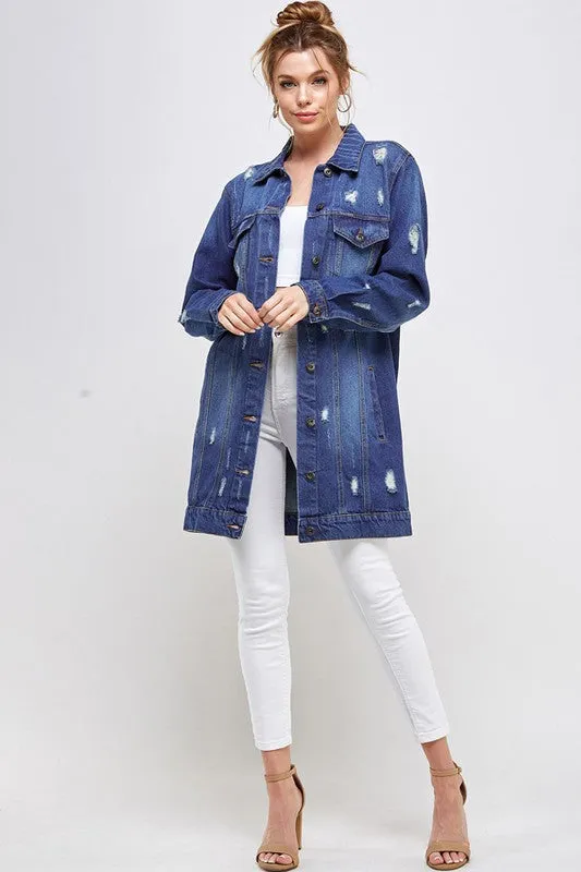 DENIM 3/4 QUARTER  DISTRESSED JACKET