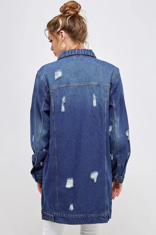 DENIM 3/4 QUARTER  DISTRESSED JACKET