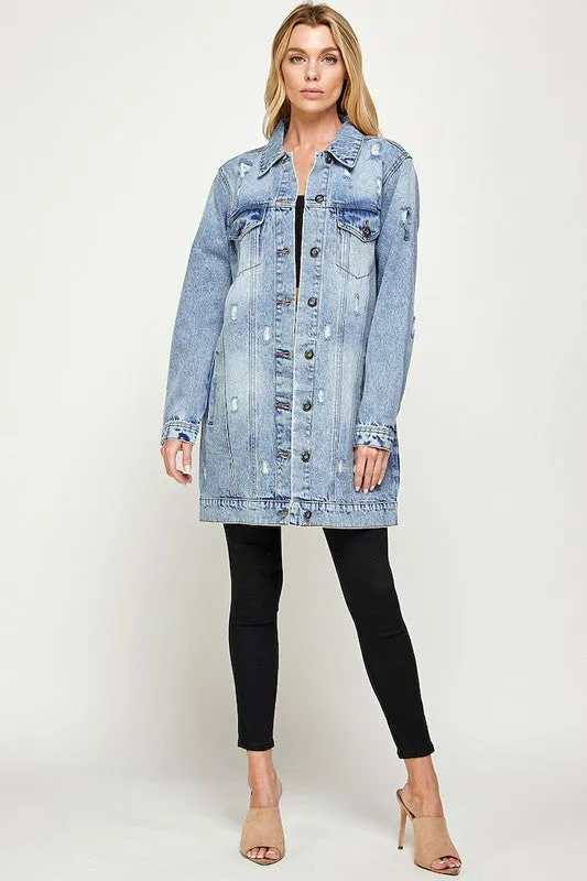 DENIM 3/4 QUARTER  DISTRESSED JACKET