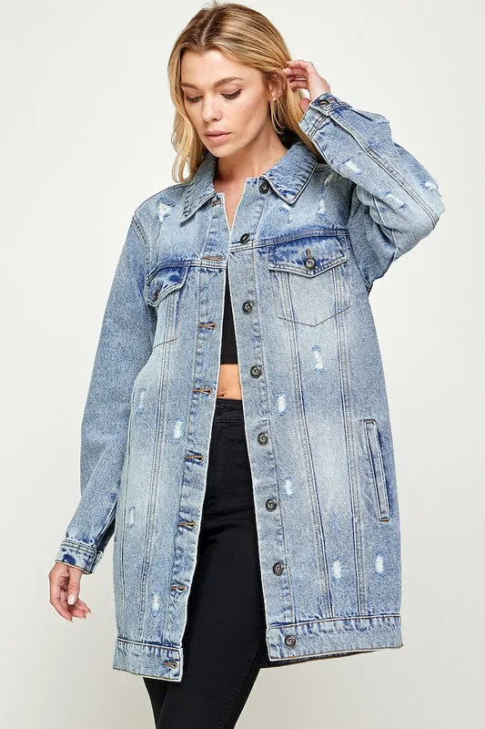 DENIM 3/4 QUARTER  DISTRESSED JACKET