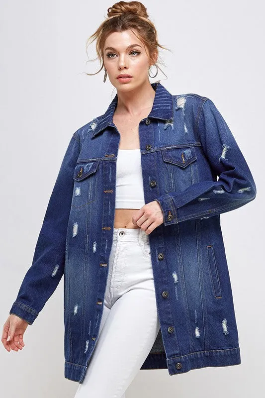 DENIM 3/4 QUARTER  DISTRESSED JACKET