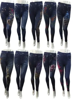 denim leggings - floral Case of 12