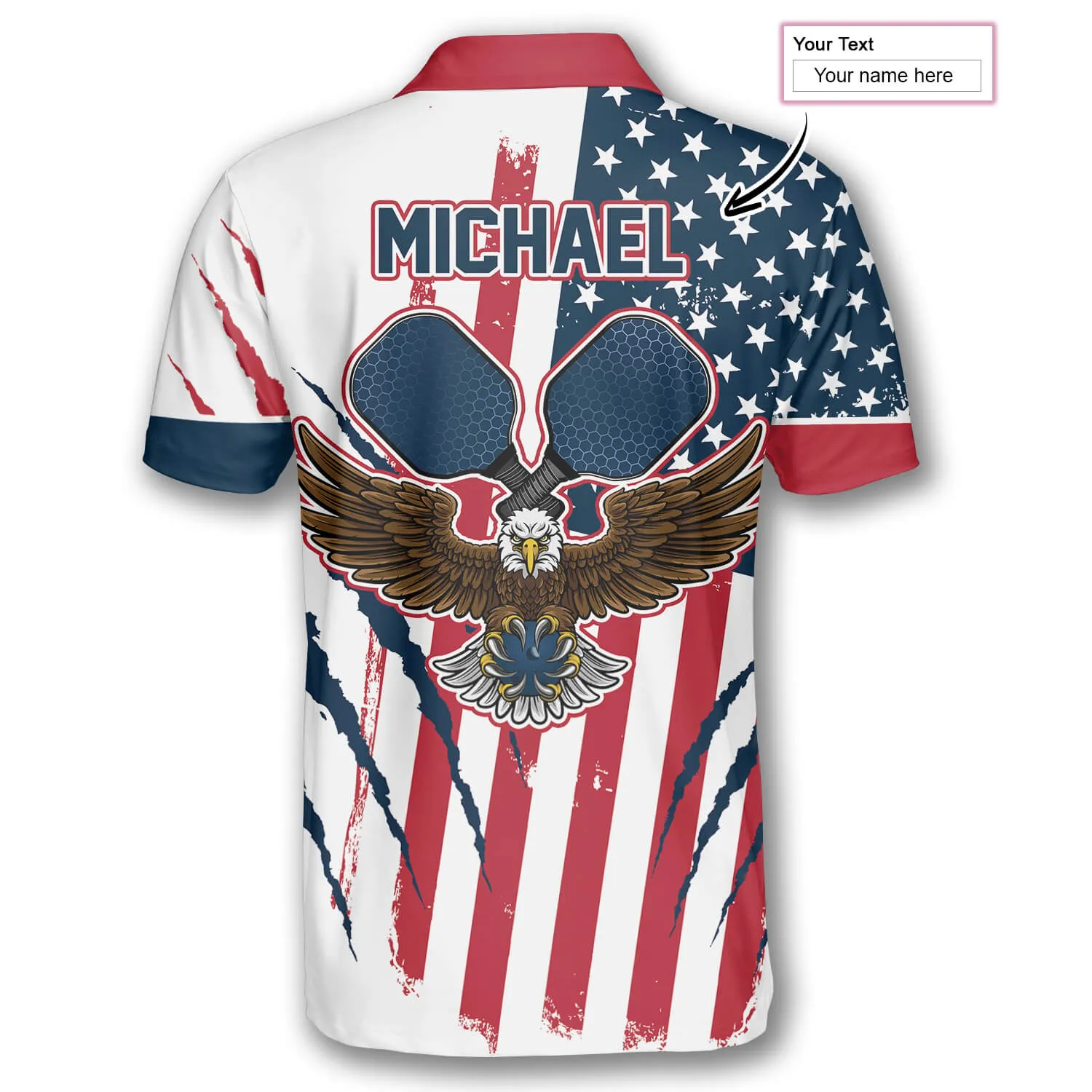 Eagle Scratches American Flag Custom Pickleball Shirts for Men