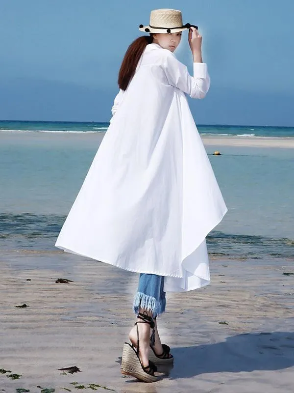 Fancy White Asymmetric Shirt Dress