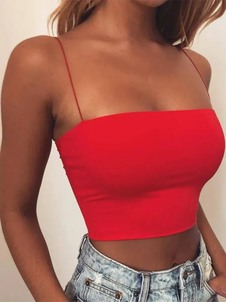 Fashion Spaghetti Strap Bodycon Tube Crop Top