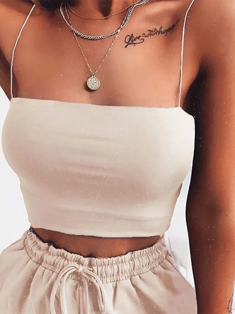 Fashion Spaghetti Strap Bodycon Tube Crop Top