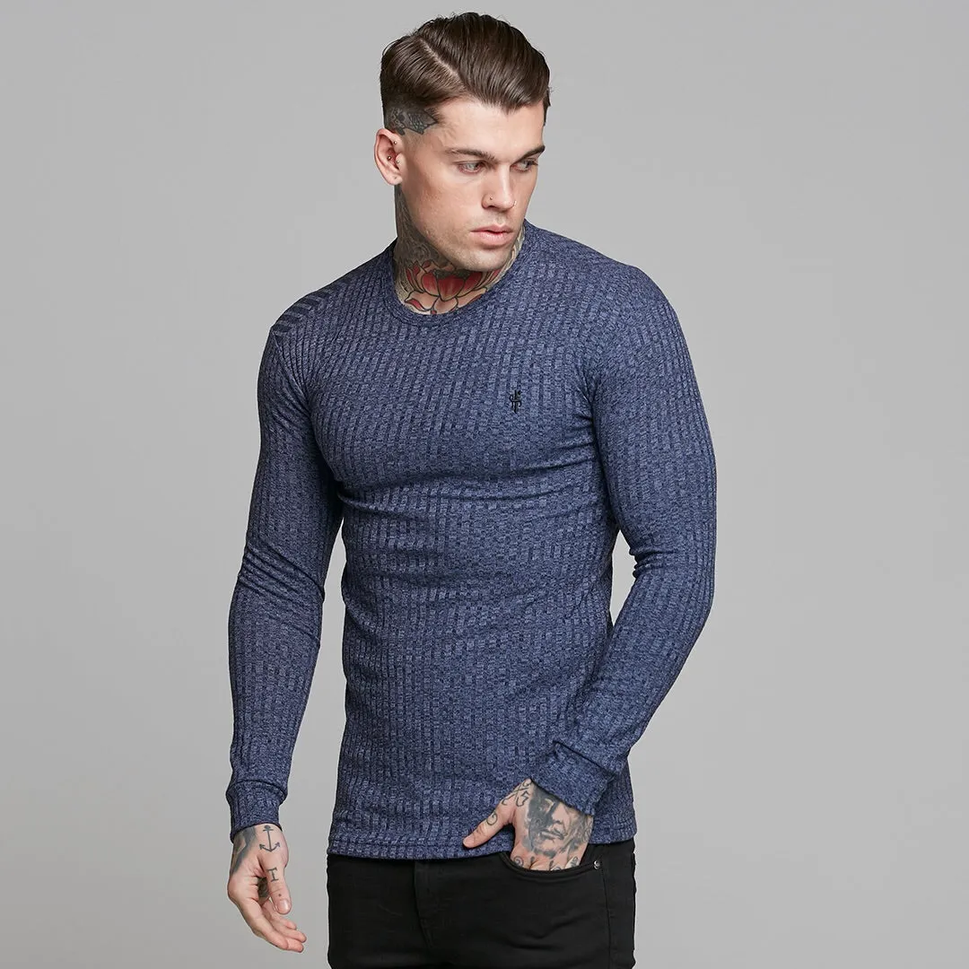 Father Sons Classic Navy Ribbed Knit Super Slim Crew - FSH114