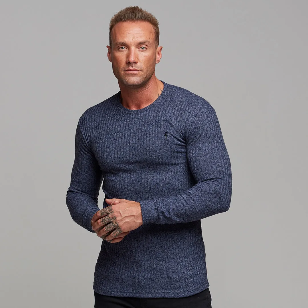 Father Sons Classic Navy Ribbed Knit Super Slim Crew - FSH114