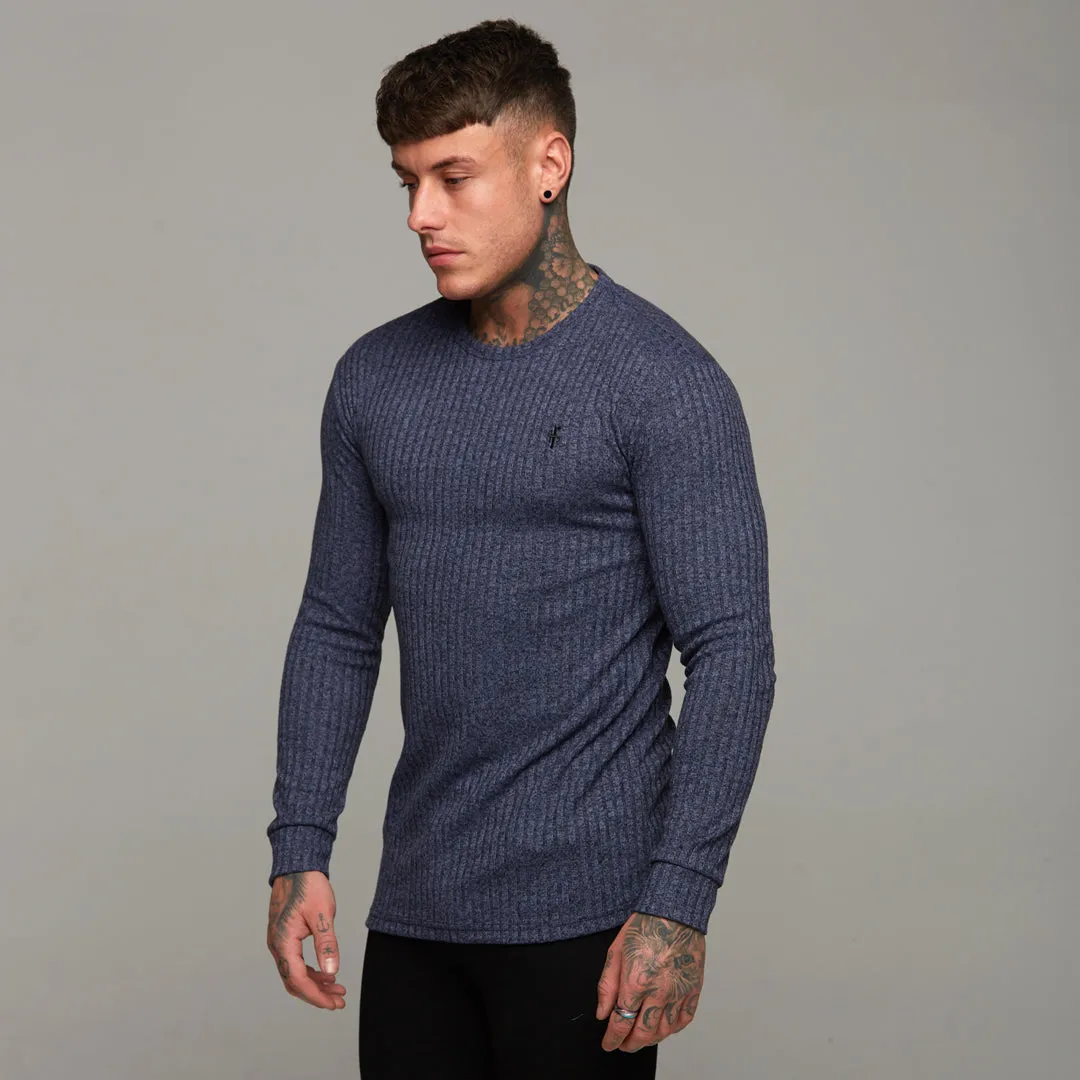 Father Sons Classic Navy Ribbed Knit Super Slim Crew - FSH114