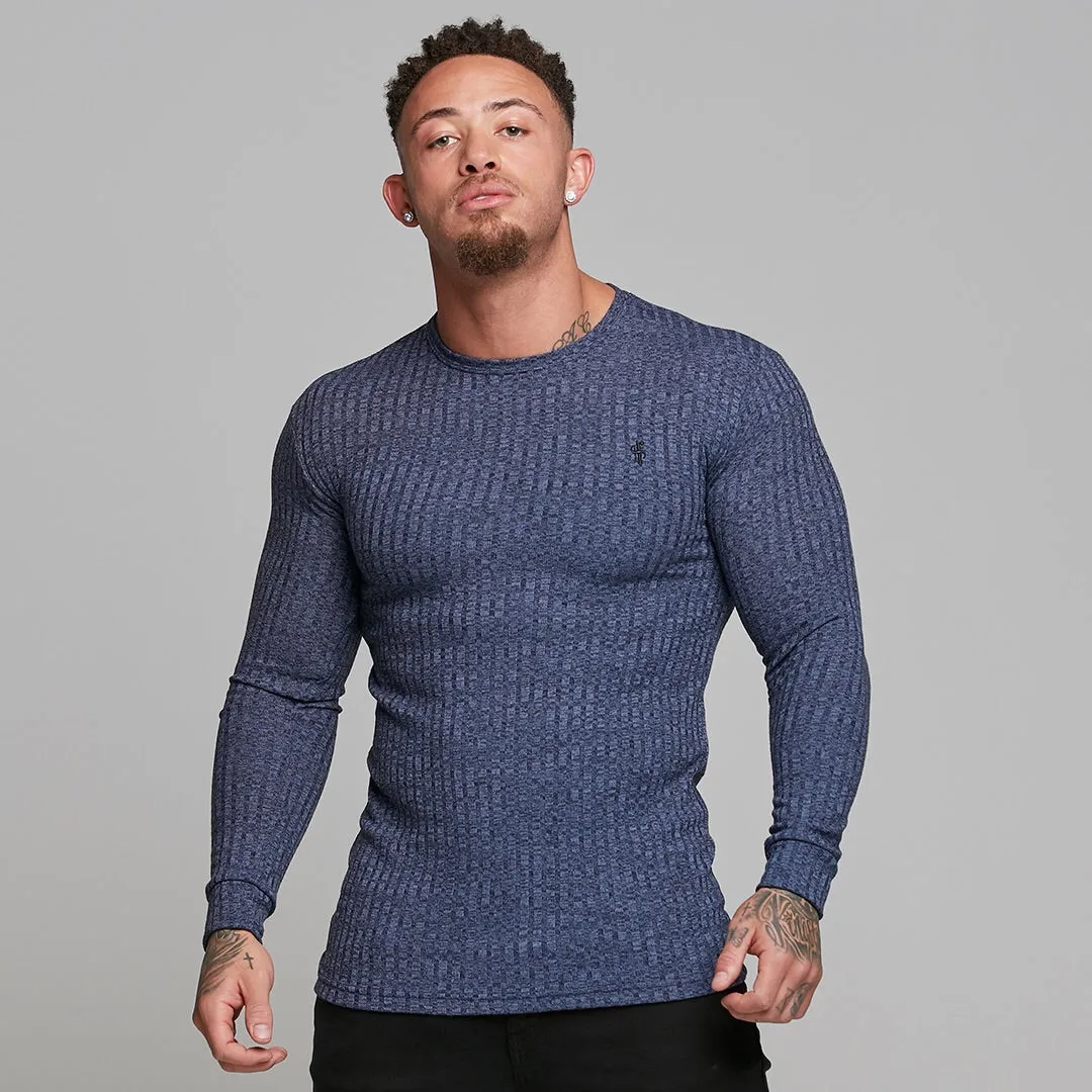 Father Sons Classic Navy Ribbed Knit Super Slim Crew - FSH114