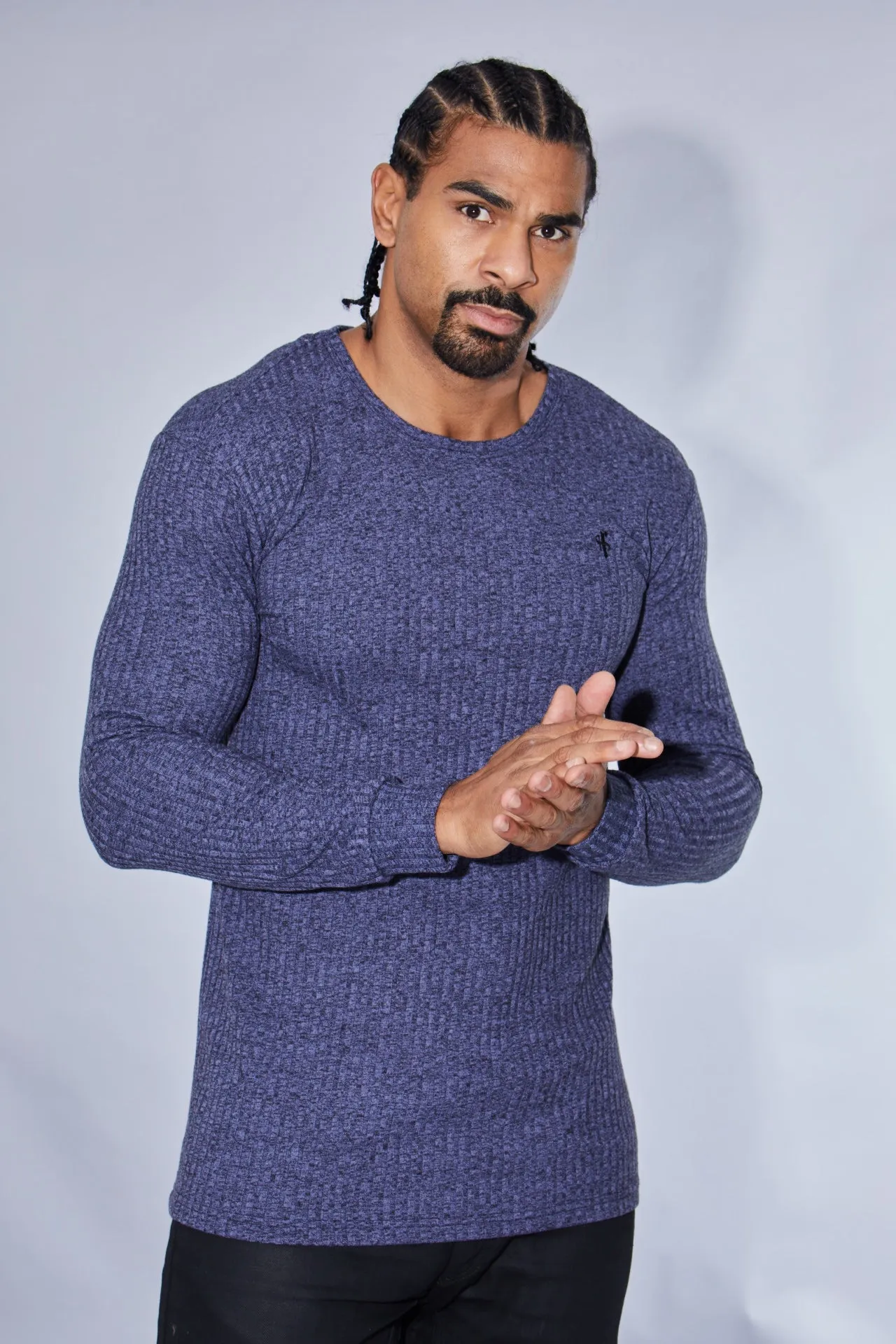 Father Sons Classic Navy Ribbed Knit Super Slim Crew - FSH114