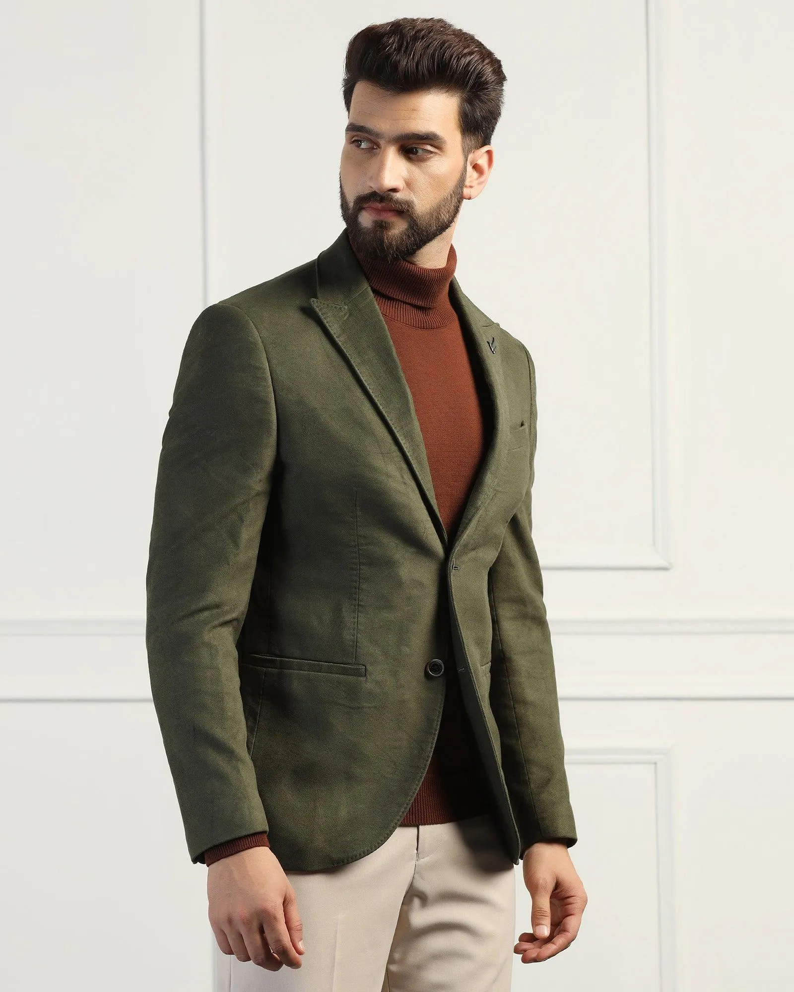 Formal Olive Solid Blazer - Amaze