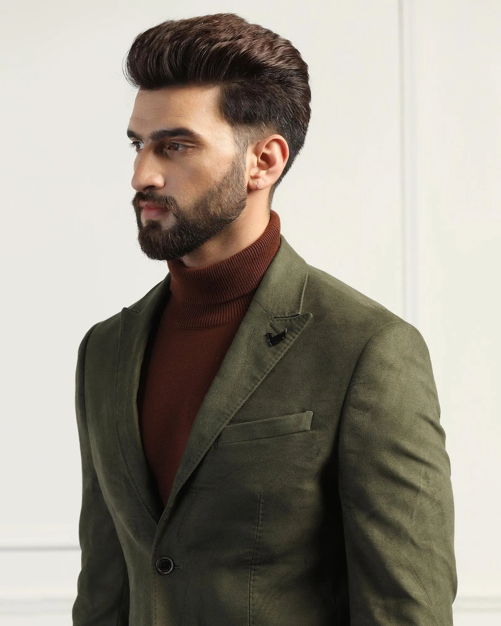 Formal Olive Solid Blazer - Amaze