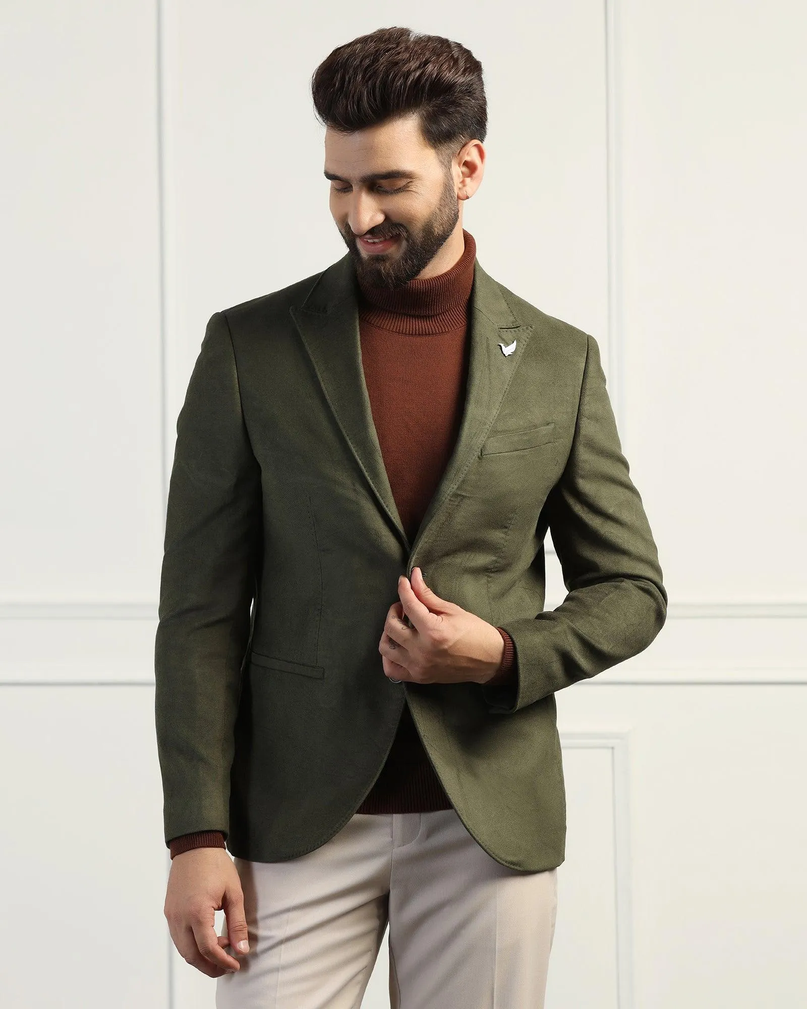 Formal Olive Solid Blazer - Amaze