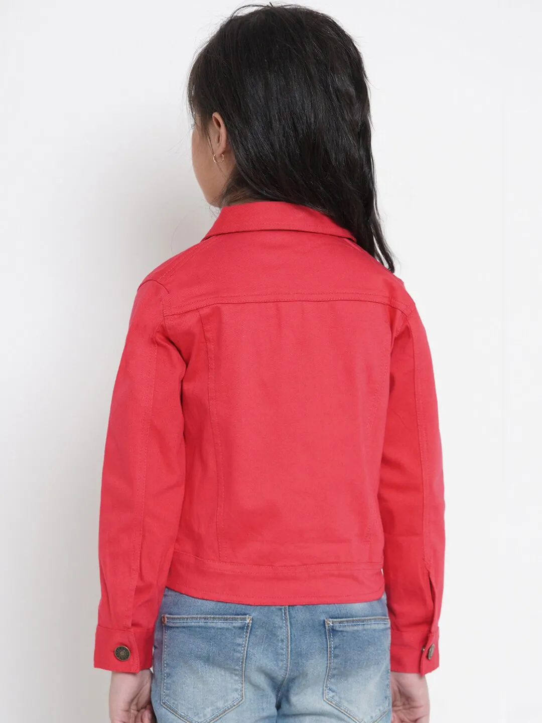 Girl's Coral Red Solid Jacket Top  - NOZ2TOZ KIDS