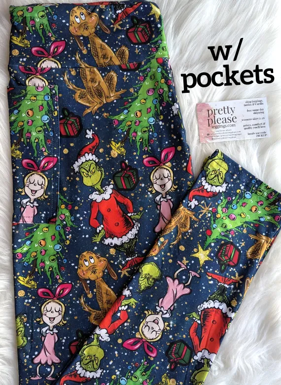 Grinch Max & Cindy Lou Super SOFT Yoga Band Merry Christmas Leggings OS Plus rts