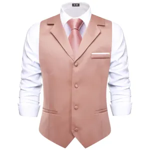 Hi-Tie LightCoral Red Waistcoat Solid Notch lapels Men's Vest