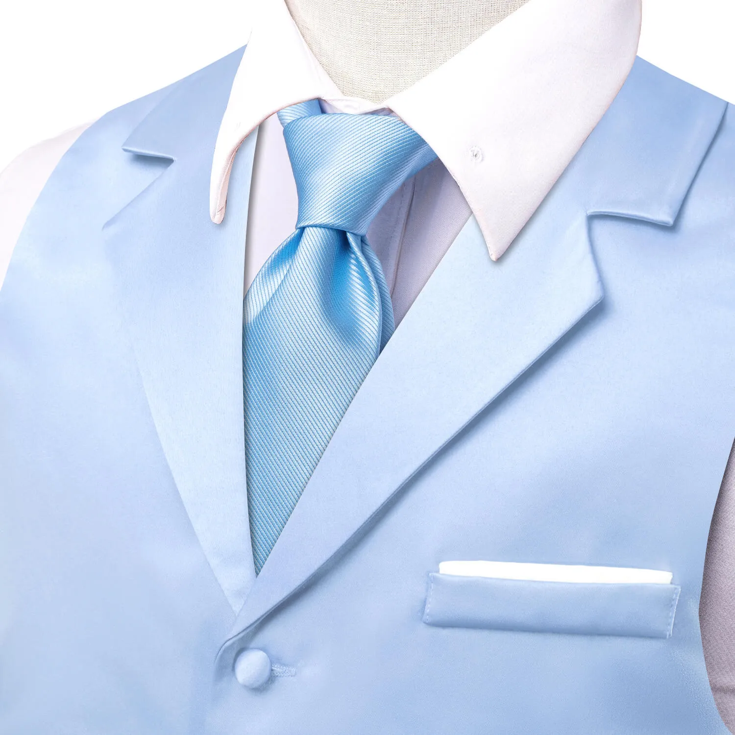 Hi-Tie Sky Blue Waistcoat Solid Notch lapels Men's Vest