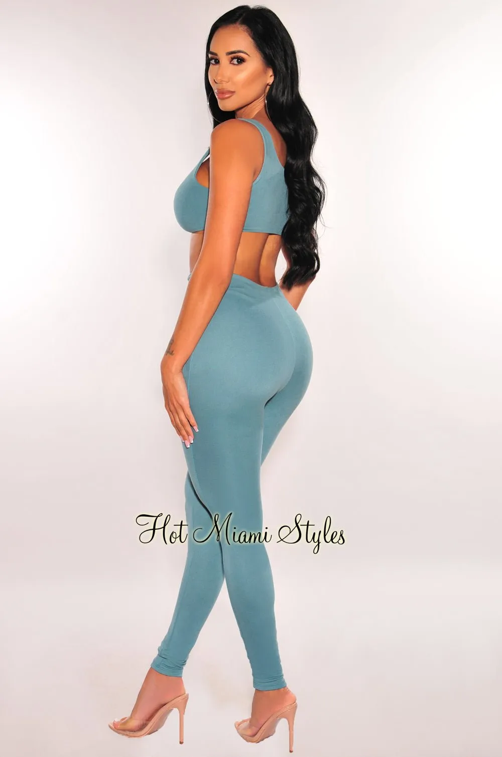 HMS Essential: Teal Crop Top High Waist Legging Two Piece Set