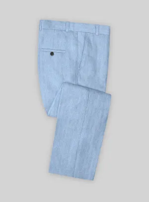 Italian Prato Blue Herringbone Linen Pants