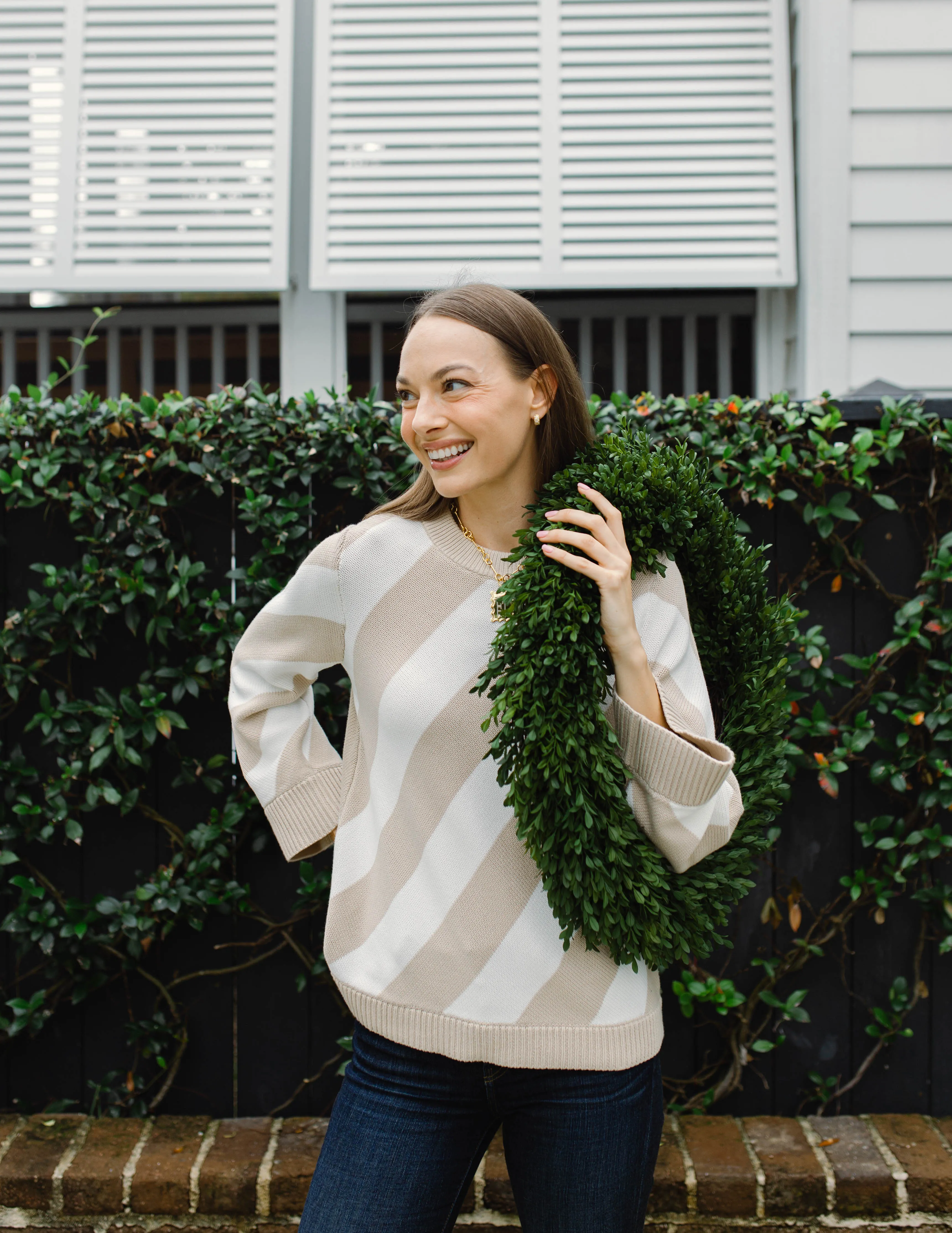 Ivory & Tan Stripe Heirloom Cotton Sweater