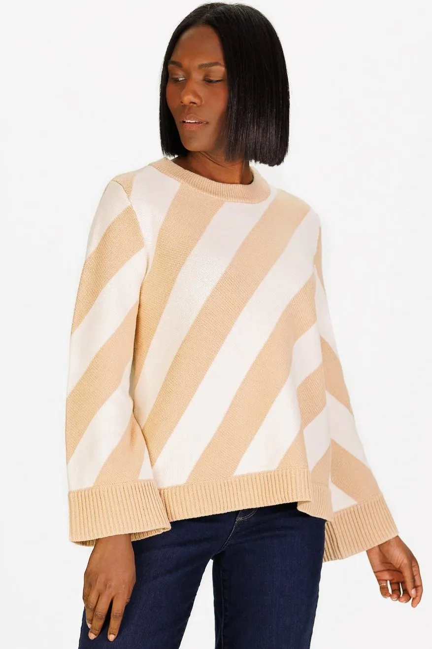 Ivory & Tan Stripe Heirloom Cotton Sweater