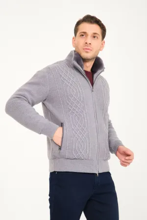 Light Grey Wool & Rex Fur Knit Cardigan