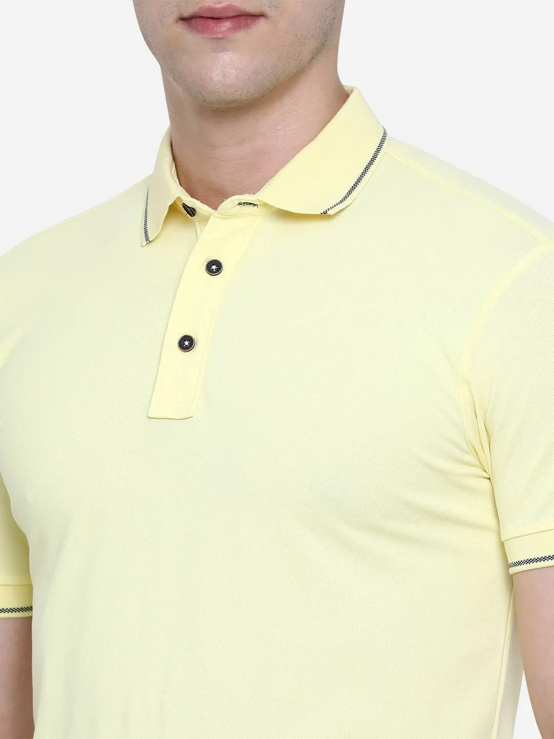 Light Yellow Solid Slim Fit Polo T-Shirt | JadeBlue