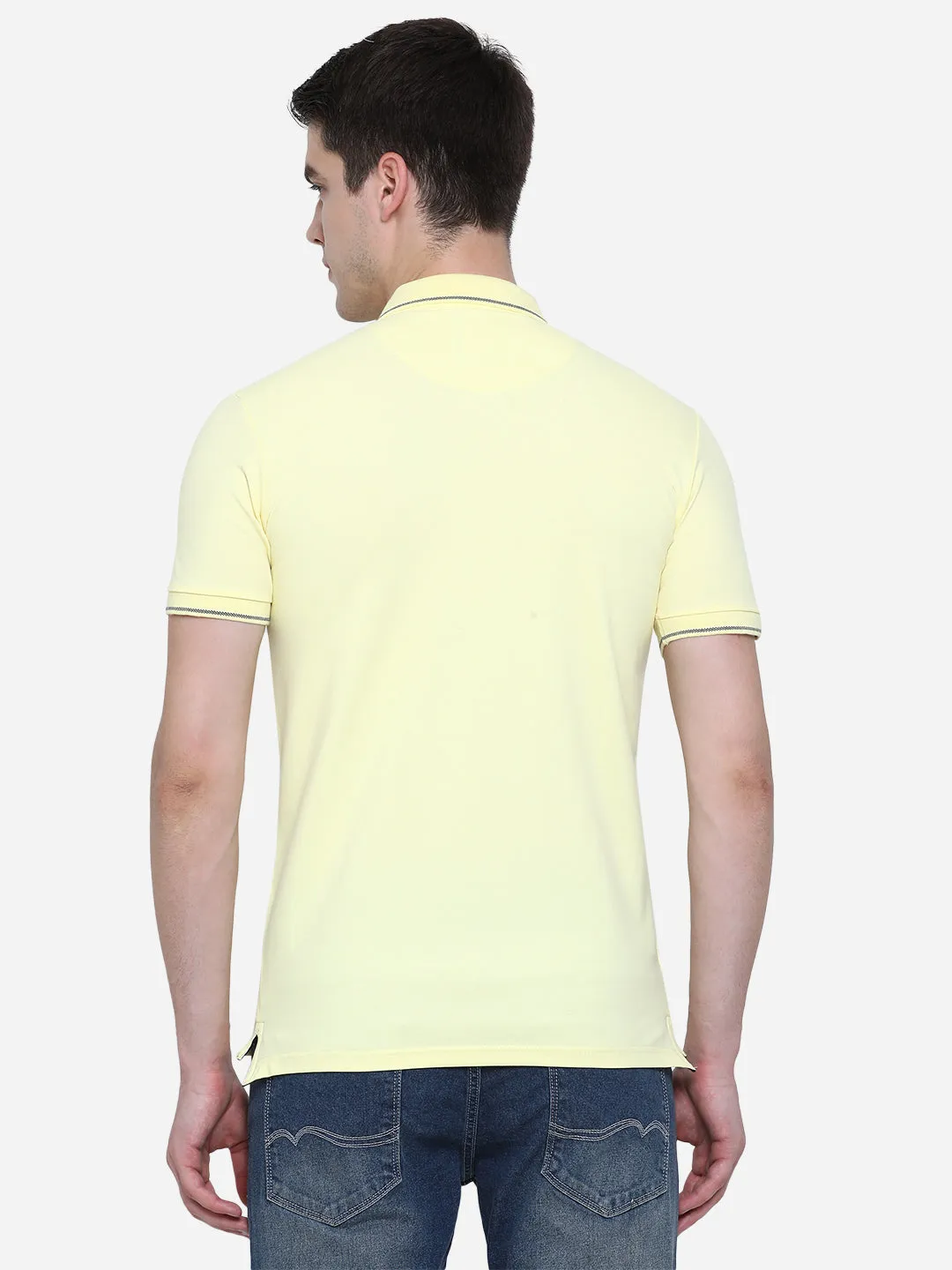 Light Yellow Solid Slim Fit Polo T-Shirt | JadeBlue