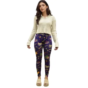 Mardi Gras Leggings Purple Mask Pattern